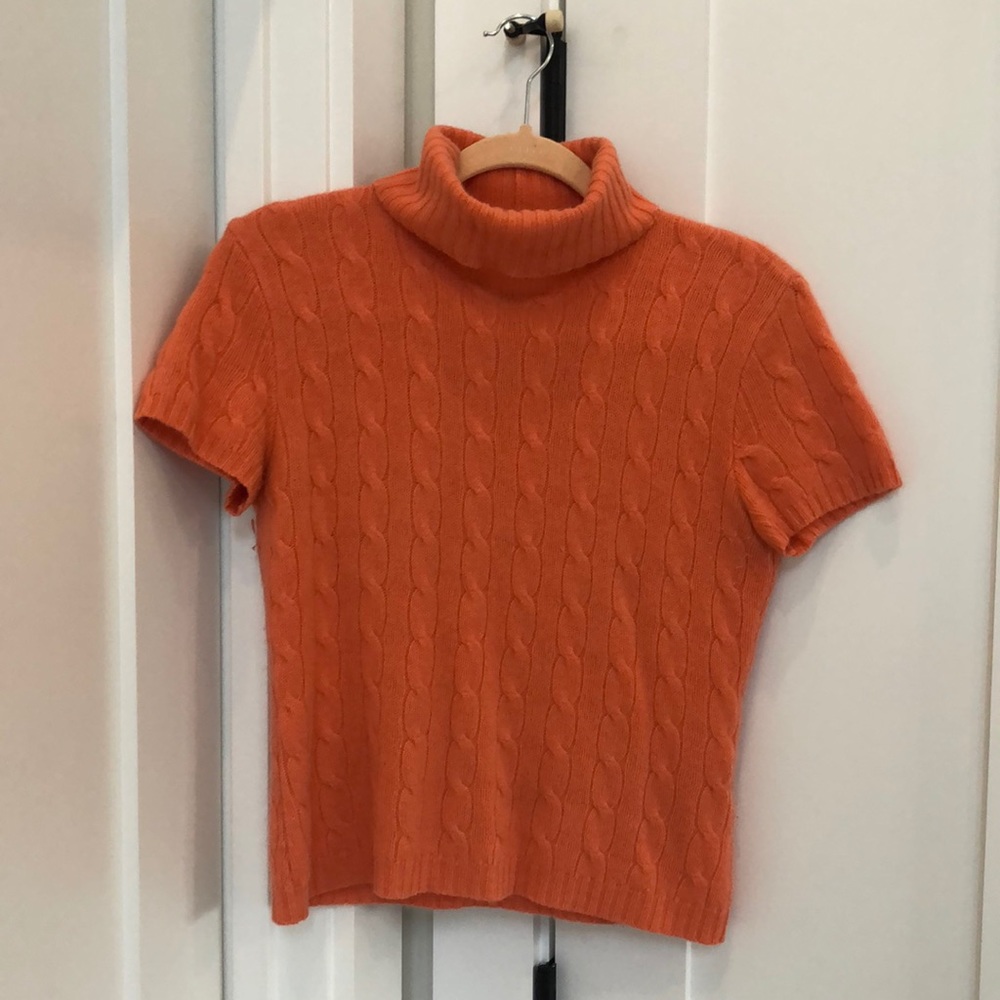Ralph Lauren Black Label Orange Cable-Knit Short-Sleeve Turtleneck Sweater